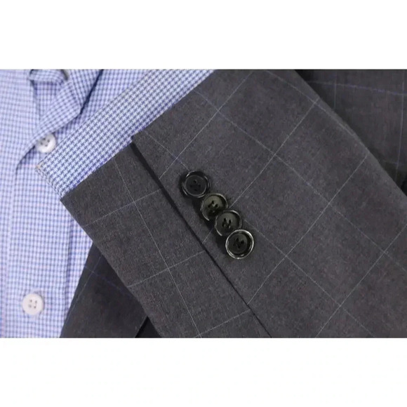 Hugo Boss The James/Sharp Gray w/ Ice Blue Windowpane Wool 2B Blazer Jacket 38R - Picture 6 of 10